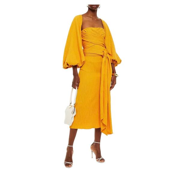 JOHANNA ORTIZ LUNA MIEL CRÊPE MIDI DRESS IN YELLOW size 8 - Picture 3 of 13